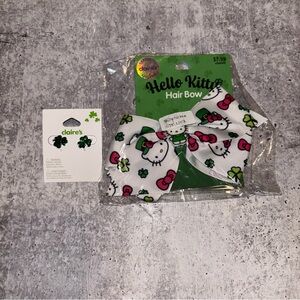 St Patrick’s Hello Kitty Hair Bow and Shamrock Earrings NEW